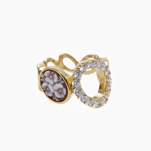 イタリア製 手掘り シェルカメオ リング フラワー SV925 5734-DL23