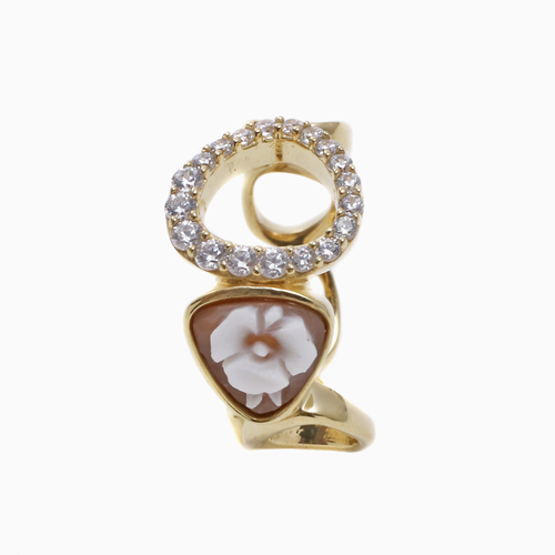 イタリア製 手掘り シェルカメオ リング フラワー SV925 5737-DL23