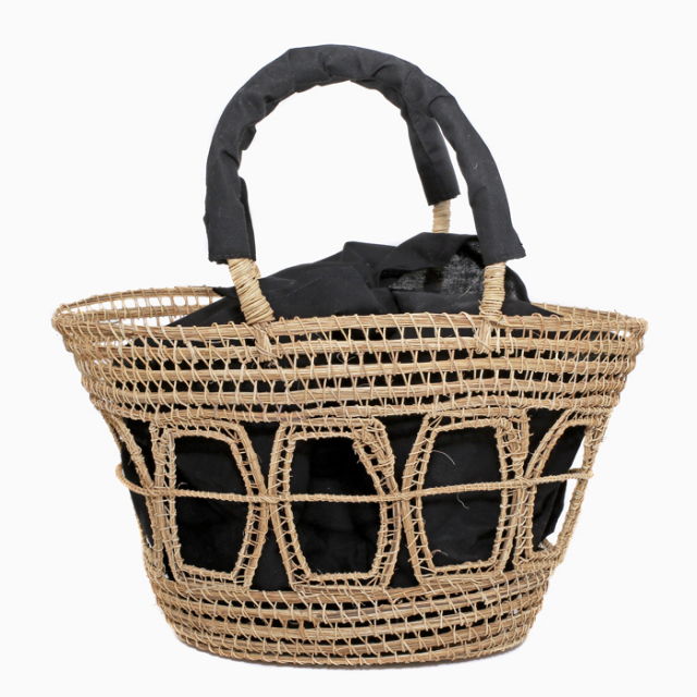 春夏デザイン かごバッグ パームファイバー ブラック シンプルハンドル 5750-MA24
