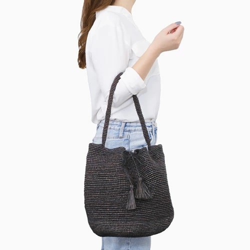 【送料無料】IVAHONA/イヴァオナ バッグ トートバッグ かごバッグ 鞄/BAG/かばん/カバン お出かけ サマーバッグ 春夏 ブラック ブラウン ラフィア コットン 編み込み 大容量 お洒落 かわいい レディース 記念日 お祝い 誕生日 プレゼント マダガスカル製 SAC XIAO 5764-IJ25