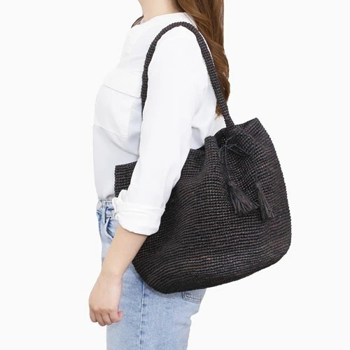 【送料無料】IVAHONA/イヴァオナ バッグ トートバッグ かごバッグ 鞄/BAG/かばん/カバン お出かけ サマーバッグ 春夏 ブラック ブラウン ラフィア コットン 編み込み 大容量 お洒落 かわいい レディース 記念日 お祝い 誕生日 プレゼント マダガスカル製 SAC XIAO 5764-IJ25