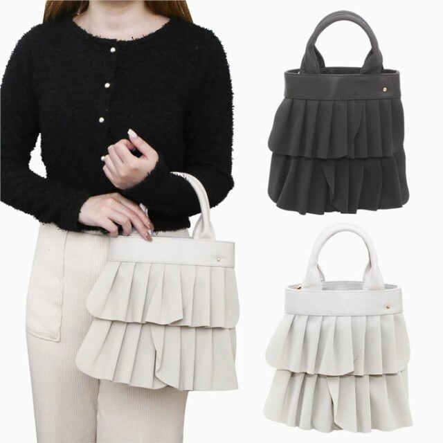 【送料無料】かばん/カバン/鞄/BAG/バッグ ハンドバッグ ショルダーバッグ 2WAY 肩掛け 斜め掛け 黒/ブラック グレー 軽量 撥水加工 プリーツ フリル お洒落/オシャレ シンプル フェミニン かわいい レディース/女性 お出かけ お祝い 誕生日 プレゼント 贈り物 5767-MZ25