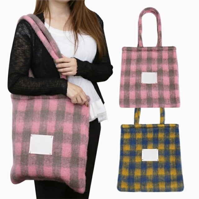 【PANKAJ/パンカジ】かばん カバン 鞄 BAG バッグ トートバッグ ふわふわバッグ 冬バッグ 秋冬 お出かけ ピンク グレー イエロー ブルー チェック チェック柄 アクリル ウール ナイロン5768-IJ25