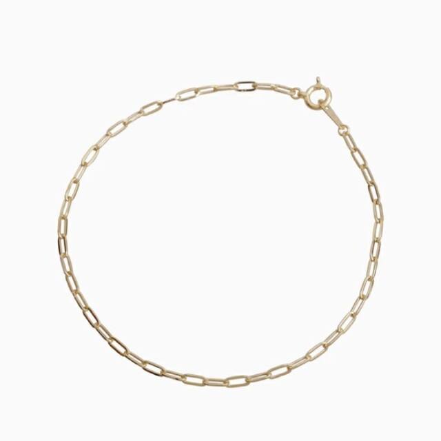 【送料無料】イタリア製 中空 ペーパー クリップ 18金 18K K18 ゴールド ブレスレット 18.5cm 小豆 角アズキ シンプル6205-MS26