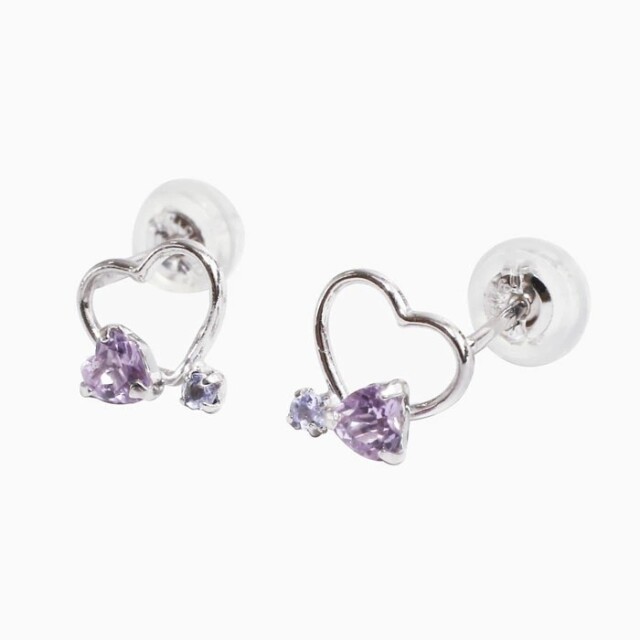 【送料無料】18金/K18 K18WG/ホワイトゴールド アメジスト/天然石 ピアス/スタッズピアス ゴールドジュエリー オープンハート/ハート型 小さめ/華奢 レディースピアス プレゼント 6213-UK24