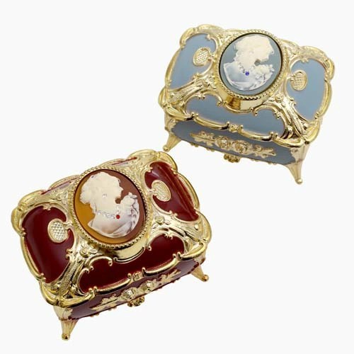 【送料無料】アメリカ SPRENDID ジュエリーケース オルゴール ジュエリーボックス/宝石箱 /ジュエリーケース カメオ/CAMEO アクセサリー 小物入れ スクエア型 ワインレッド ブルー 可愛い 収納 インテリア 贈り物 プレゼント 癒し アンティーク調 6283-JC25