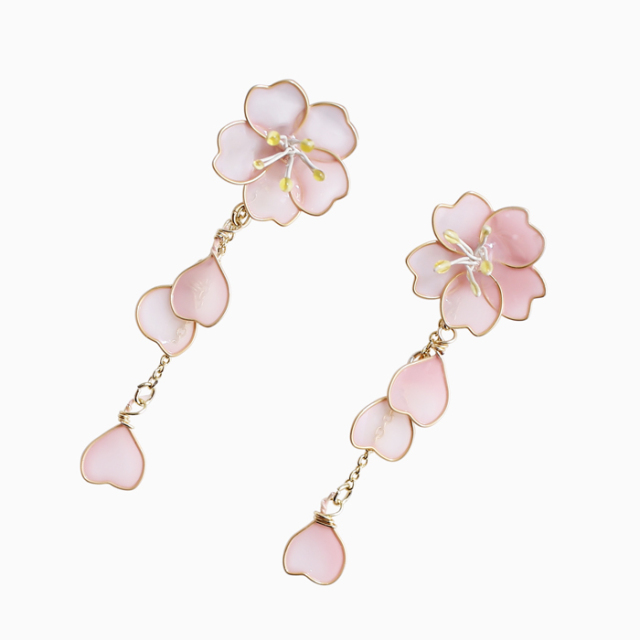 ピアス 樹脂ピアス 和風ピアス サクラ 桜 2WAY ピンク 和風 樹脂 真鍮 メッキ 桐箱付き チタン 和 浴衣 着物 アクセサリー 女性 レディース お洒落 個性 ハンドメイド クリックポスト対応6349-GG25
