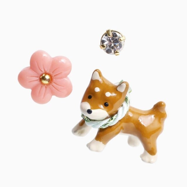 ピアス 樹脂ピアス 和風ピアス スタッド 犬 柴犬 梅 梅の花 一粒３点セット 和風 和紙 樹脂 ガラス 真鍮 和 浴衣 着物 アクセサリークリックポスト対応6356-GG25