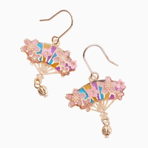 ピアス 樹脂ピアス 和風ピアス フック式 扇子 センス 花ざかり ピンク