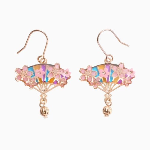 ピアス 樹脂ピアス 和風ピアス フック式 扇子 センス 花ざかり ピンク