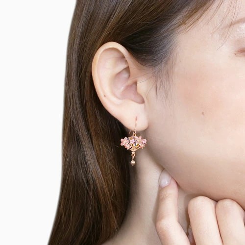 ピアス 樹脂ピアス 和風ピアス フック式 扇子 センス 花ざかり ピンク