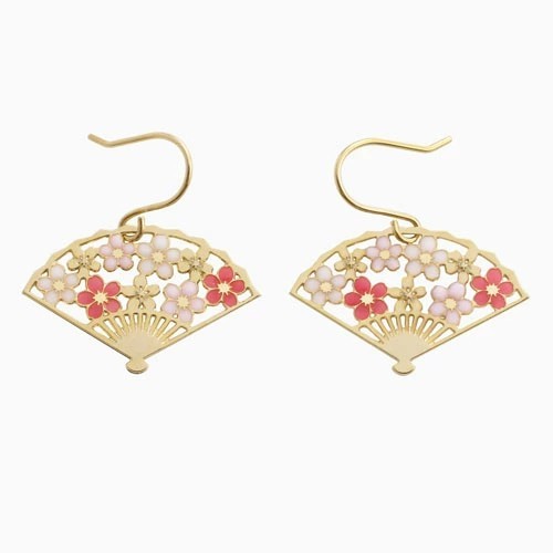 ピアス 樹脂ピアス 和風ピアス フック式 扇子 センス 桜 蝶 透かし 3