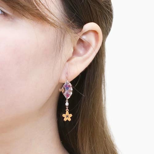 ピアス 樹脂ピアス 和風ピアス フック式 扇子 センス 春のうたげ 桜