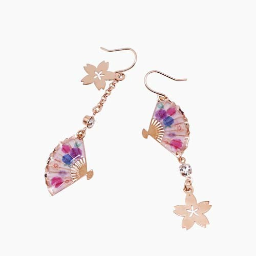 ピアス 樹脂ピアス 和風ピアス フック式 扇子 センス 春のうたげ 桜