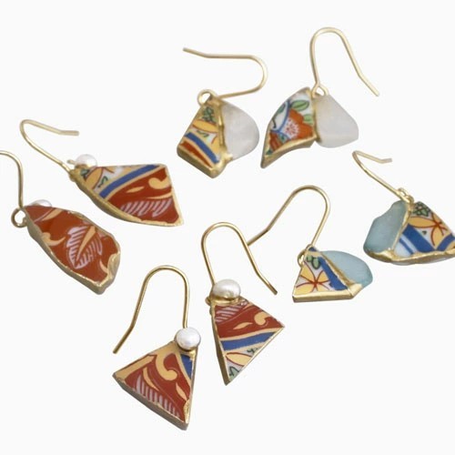 クリックポスト便対応【COCO LEAF】有田焼/美濃焼 金継ぎ/金つぎ シーグラス アクセサリー/ピアス フック式 淡水パール SV925/Silver/シルバー 手作り/ハンドメイド オシャレ お洒落 女性/ 記念日/お祝い プレゼント/誕生日/ギフト 可愛い カラフル 6364-LL25