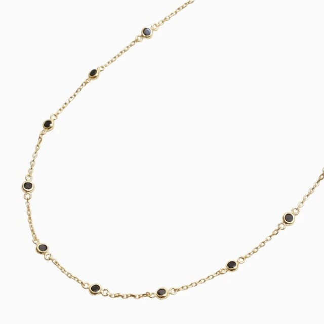 【送料無料】10金 K10 10k イエローゴールド ネックレス アクセサリー ジュエリー オニキスONYX 天然石 パワーストーン 宝石 10石 ラウンド 小豆 上品 女性 プレゼント 記念日 誕生日 お祝い ギフト 長さ調節可能 アジャカン付き6368-MH25