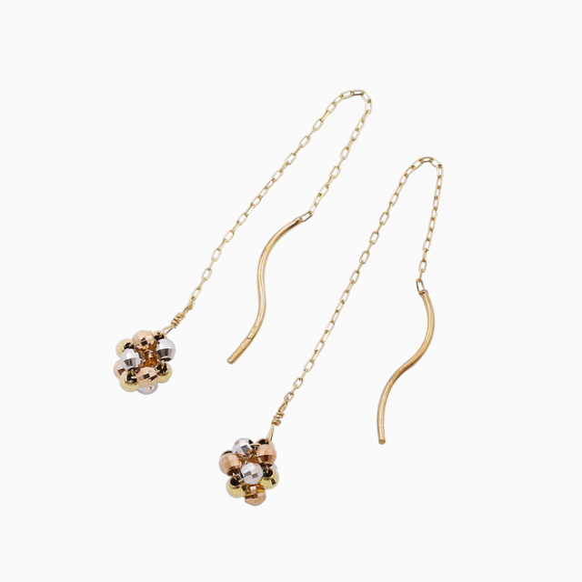 【送料無料】正規品 10金 K10 K10YG WG PG GOLD ゴールドピアス  アメリカンタイプ チェーン ミラーボール スリーカラー シンプル 大人 可愛い 揺れる 女性 レディースアクセサリー プレゼント ギフト クリックポスト便対応6373-UK25