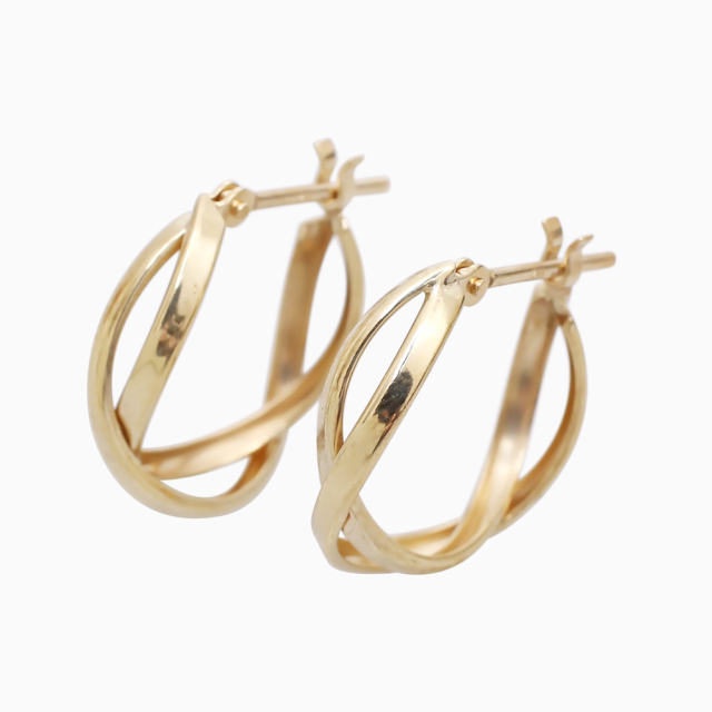【送料無料】10金 K10 10k ゴールド GOLD ピアス フープピアス 地金 ダブル クロスフープ モチーフ シンプル 華奢 デザイン お洒落 女性 レディース  6384-UK25