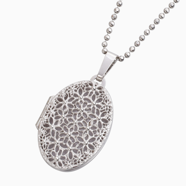 【送料無料】MERZ/メルツ シルバー SILVER 925 SV925 シルバーアクセサリー locket ロケット ペンダント スカシフラワー 写真 思い出 1枚 カットボールチェーン付 6604-AD25