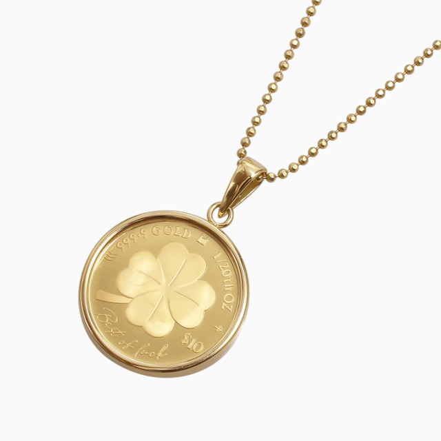 クック島 製造 ロイヤルミント 純金 K24 24金 PUREGOLD ゴールド COIN コイン 金貨 コインペンダント クローバー 四つ葉 2025年版 18金 K18 フセコミ枠 SV925 シルバー カットボールチェーン付き 1/20オンス6435-MS25