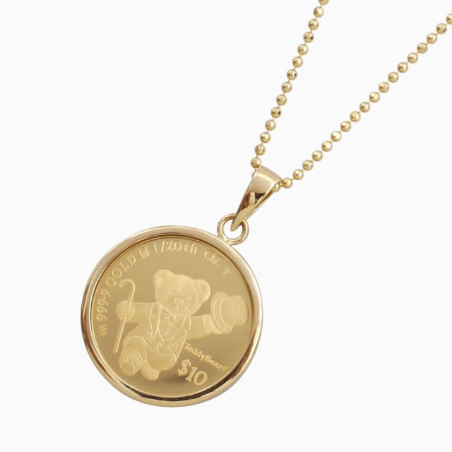 クック島 製造 ロイヤルミント 純金 K24 24金 PUREGOLD ゴールド COIN コイン 金貨 コインペンダント テディベア 2026年版 18金 K18 フセコミ枠 SV925 シルバー カットボールチェーン付き 1/20オンス 6436-MS25