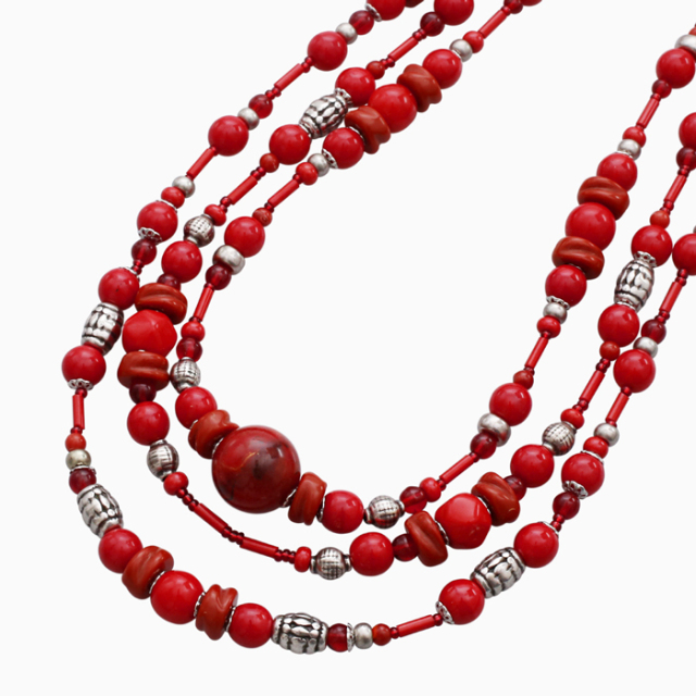 ジュエリー・デザイナー【アヴェ・カプリース】AVE CAPRICE イタリア製 ミラノ MILANO 手作り ハンドメイド ベネチアンガラス ベネチアングラス ネックレス3連 レッド6437-AV25
