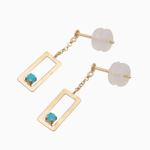 【送料無料】K10 10金 GOLD ゴールド スクエア トルコ石 ターコイズ ピアス ゴールドピアス 小さめ 華奢 アクセサリー ゴールドアクセサリー レディースピアス レディースアクセサリー チェーン シリコンキャッチ付き プレゼント 記念日 お祝い 誕生日6461-MH25
