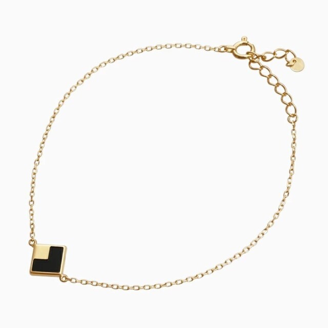 【送料無料】18金 K18 18k ゴールド イエローゴールド ブレスレット レディースブレスレット 大人ブレスレット アクセサリー 地金 オニキス アズキチェーン 小豆 上品 女性 6526-UK25