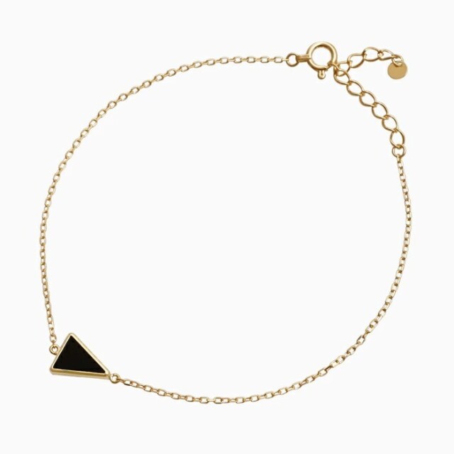 【送料無料】18金 K18 18k ゴールド イエローゴールド ブレスレット レディース 大人 アクセサリー 地金 オニキス トライアングル アズキチェーン 小豆 上品 女性 6527-UK25