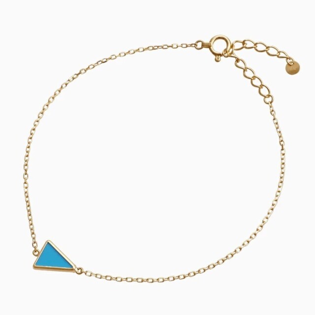 【送料無料】18金 K18 18k ゴールド イエローゴールド ブレスレット レディース 大人 アクセサリー 地金 トルコ石 ターコイズ トライアングル アズキチェーン 小豆 上品 女性 6528-UK25