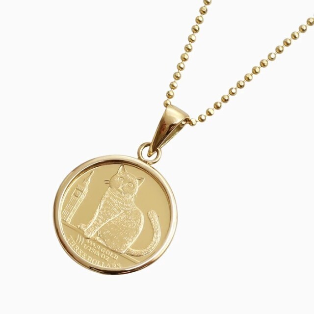純金 K24 24金 ゴールド GOLD COIN コイン コインペンダント 1/25オンス ネコ 猫 キャット ブリティッシュ・ショートヘア ガラス保護あり シンプル枠 フセコミ枠 18金 6593-MS26