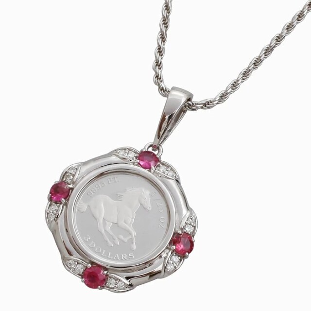 純プラチナ Pt999 PLATINUM コイン COIN 金貨 9995 プラチナ900 Pt900 デザイン枠 ペンダント コインペンダント ダイヤモンド 0.1ct ルビー 0.43ct エリザベス ホースコイン
