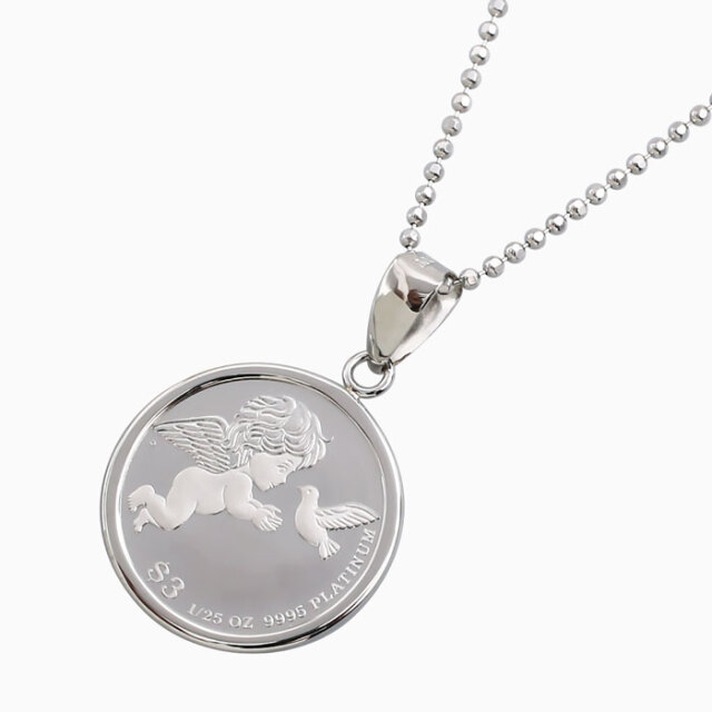 ツバル製 純プラチナ PLATINUM Pt999 Pt900 COIN コイン 金貨 ペンダント エンジェル 天使 ハト 1/25 オンス 1.2g カットボールチェーン付き シルバー925 6635-HG26