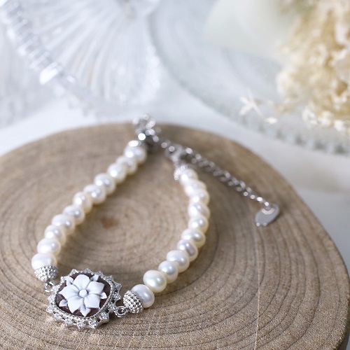 送料無料】イタリア製/ITALY カメオ/CAMEO ブレスレット パール/淡水  