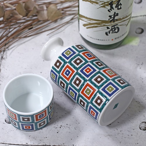 九谷焼 酒筒（徳利＆お猪口） <北陸伝統工芸> 石畳 7089-SK22