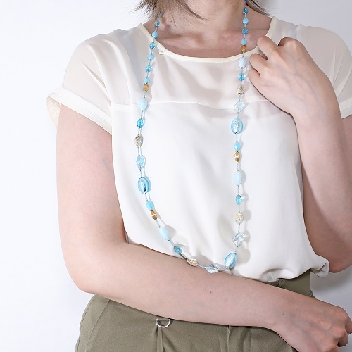 ベネチアングラス ネックレス ブルー 100cm　イタリア製 キアラ　7110-IN23