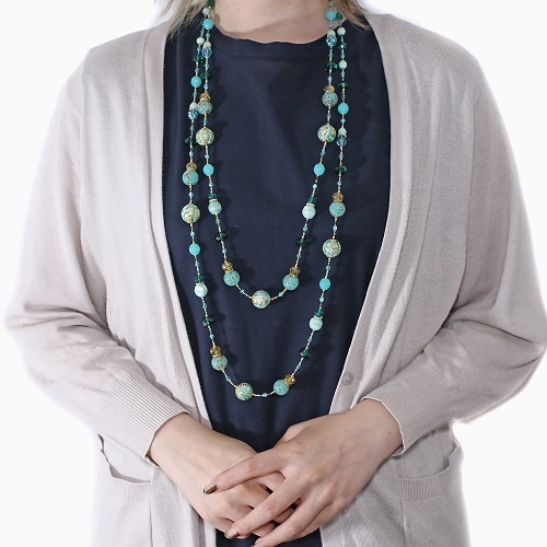 イタリア製 <INES design> チェルシオ・ロング・ネックレス ブルーグリーン 7132-IN23