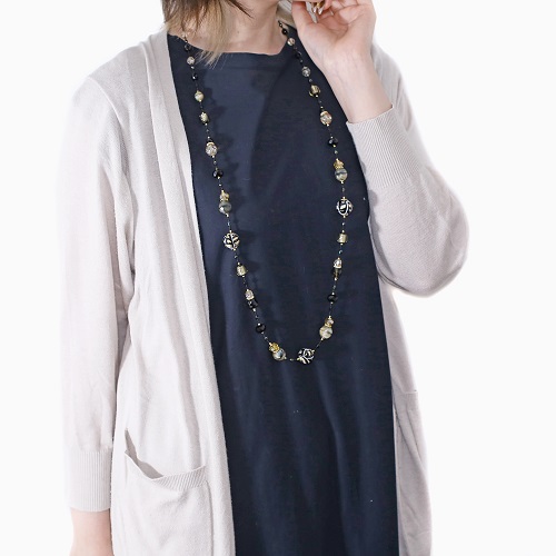 イタリア製 <INES design> マキシ・ロング・ネックレス ブラック 7137-IN23