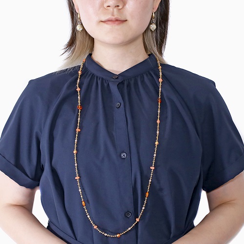 イタリア製 <INES design> パリード・ロング・ネックレス ピンクレッド 7139-IN23