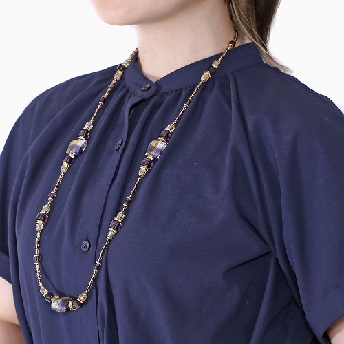 イタリア製 <INES design> エジステンザ・ロング・ネックレス パープル系 7141-IN23