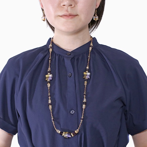 イタリア製 <INES design> エジステンザ・ロング・ネックレス パープル系 7141-IN23
