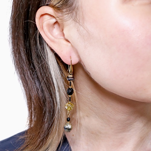 イタリア製 <INES design> ゴージャスシェイク・ピアス ブラック系 7149-IN23