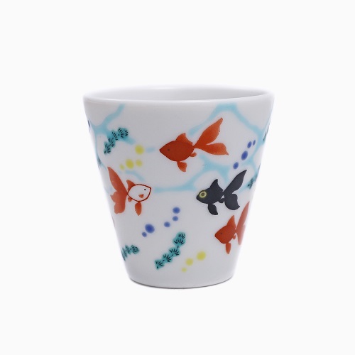 【日本製】九谷焼 縁起猪口（ぐい飲み）北陸伝統工芸 金魚 7177-SK23