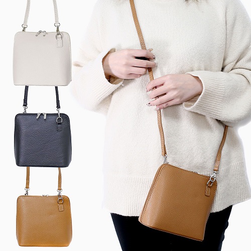 イタリア製 牛革 ショルダーバッグ(オフ/ブラック/キャメル) 7181-MA23