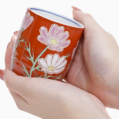 【日本製】九谷焼 湯呑 四季の花 コスモス 7191-SK24