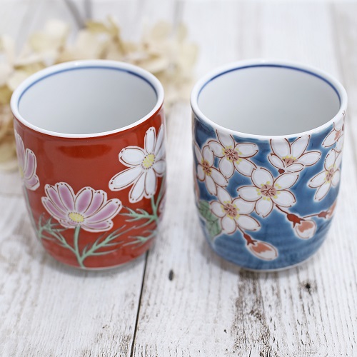 送料無料】日本製 九谷焼/久谷五彩 磁気/陶器/陶磁器 湯呑/コップ