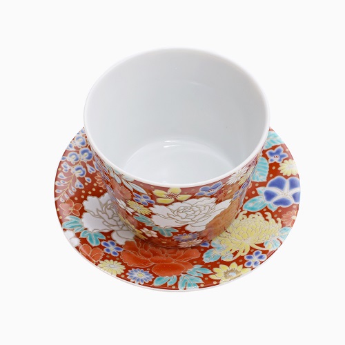 【日本製】九谷焼 北陸伝統工芸 縁起小皿＆カップ セット 花詰 7204-SK24