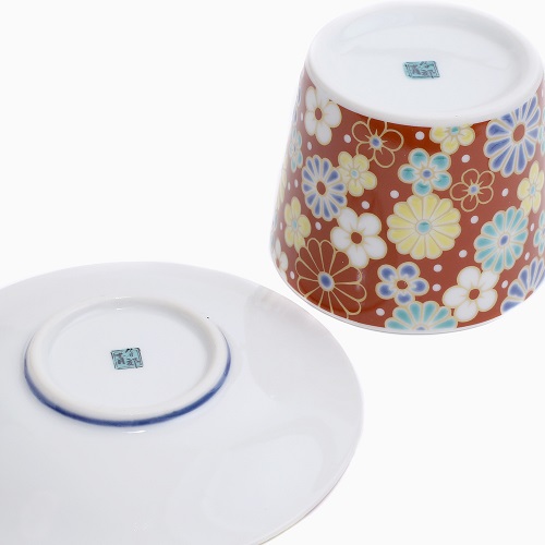 【日本製】九谷焼 北陸伝統工芸 縁起小皿＆カップ セット 梅 7207-SK24