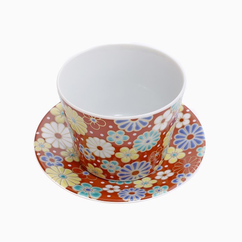 【日本製】九谷焼 北陸伝統工芸 縁起小皿＆カップ セット 梅 7207-SK24