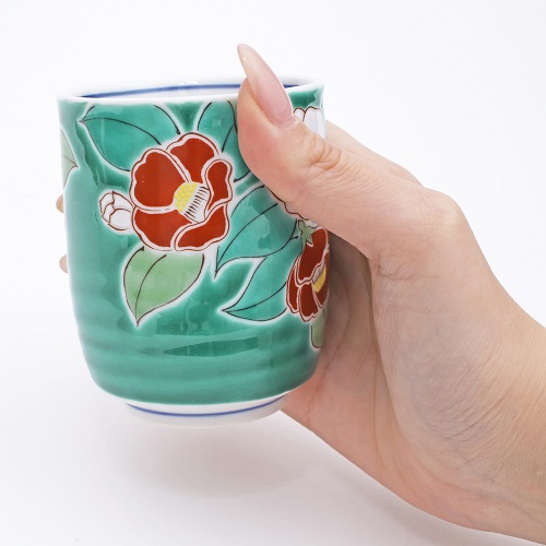 【日本製】九谷焼 北陸伝統工芸 湯呑 四季の花 ツバキ 7208-SK24